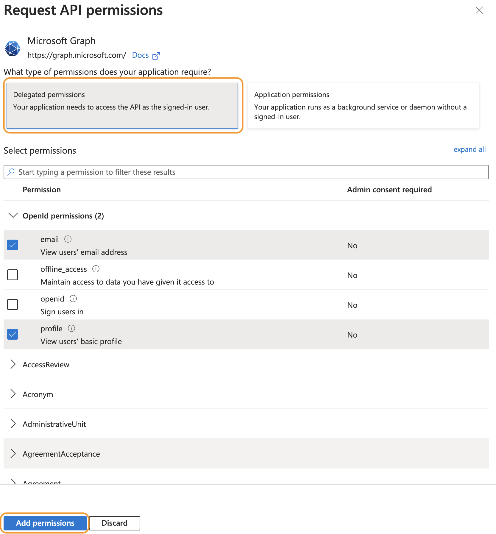 Delegated permissions OpenID