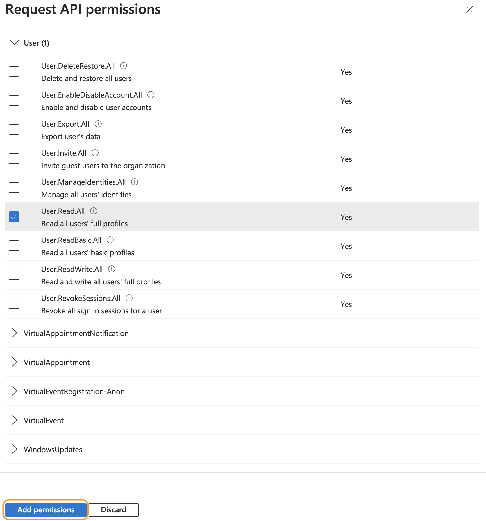 Application permissions User