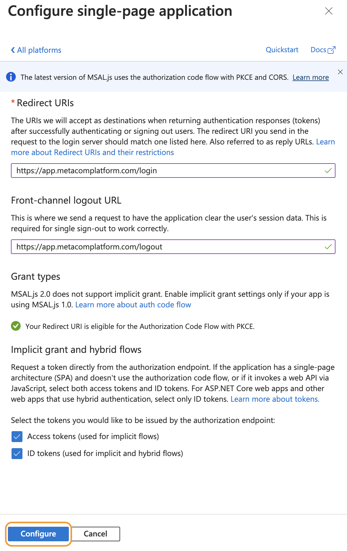 Configure redirect URI