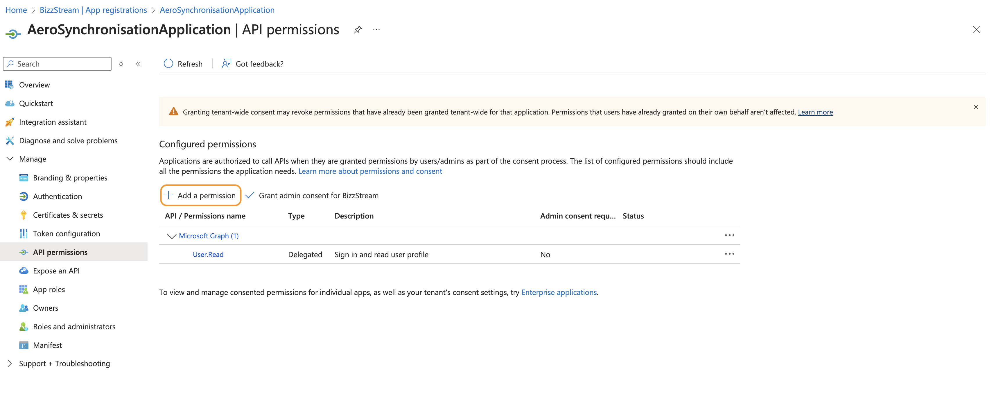 Synchronization application permissions overview