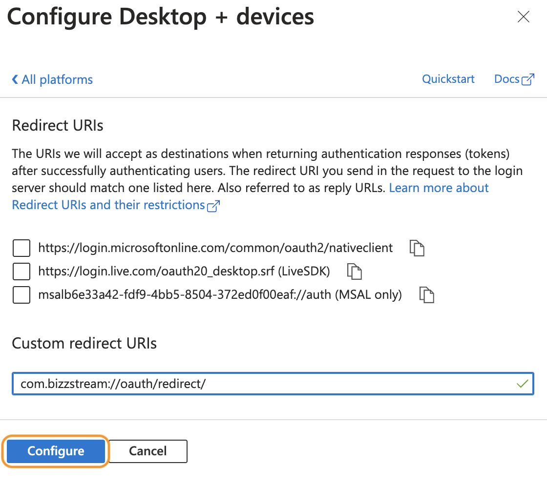 Add redirect URI for mobile