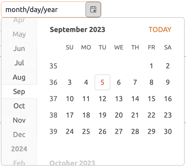 Date control with week numbers