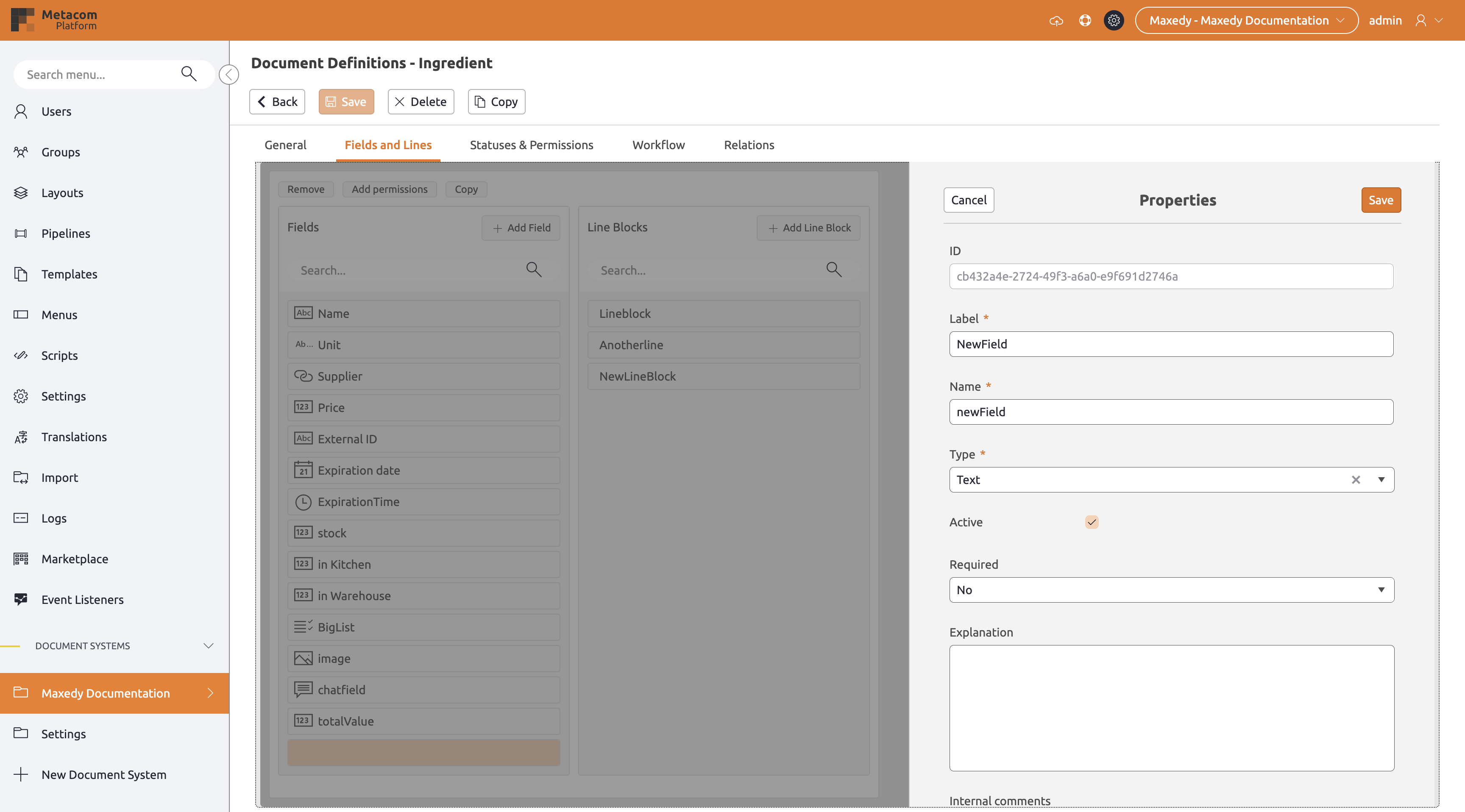 Document Definition Add Field