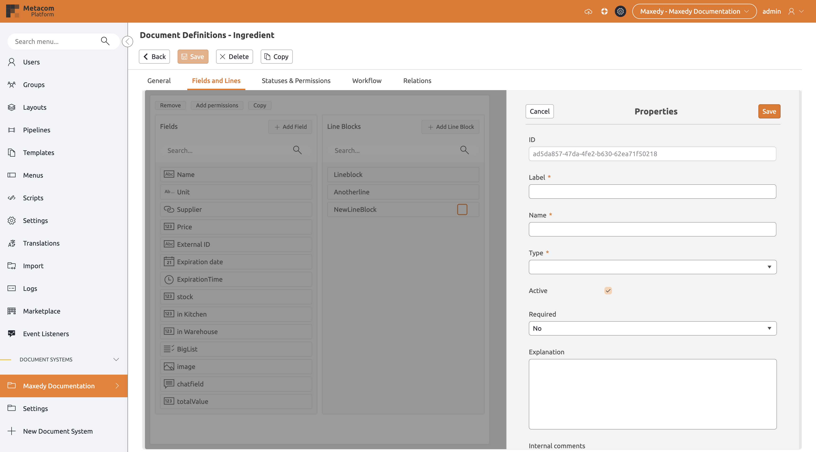 Document Definition Add Line Block